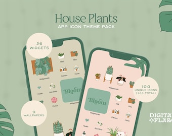Tema para aplicación de plantas de interior / Iconos, widgets y fondos de pantalla para iOS y Android (descarga digital)