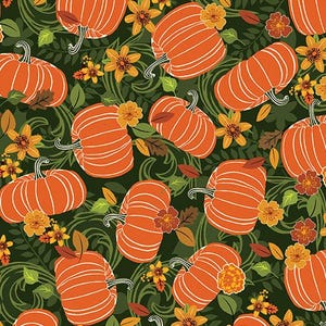 Gather Together Pumpkin Harvest Green 14462-44 Designed by Nicole DeCamp for Benartex