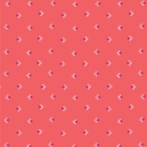May include: A repeating pattern of small, white, and magenta arrow-like shapes on a coral background. The arrows are arranged in a grid-like formation, creating a visually appealing and symmetrical design. The pattern is simple yet eye-catching.