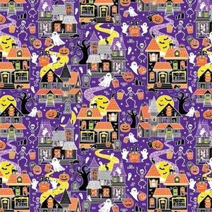 Glow in the Dark Chills & Thrills Trick or Treat Purple 14613G-66 Designed by Kanvas Studio for Benartex