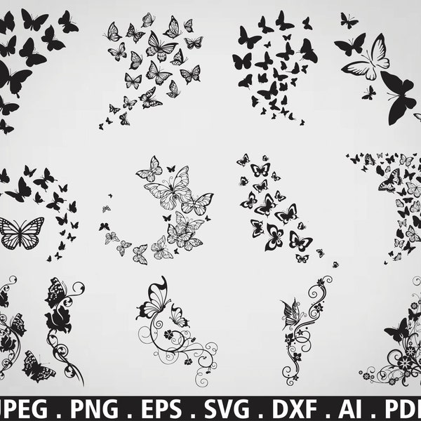 Flying Butterflies Svg Bundle,Butterfly Svg,Butterfly png,Butterfly Layered Svg,Layered Svg,Buttergfly Cut Files For Cricut Silhouette Svg