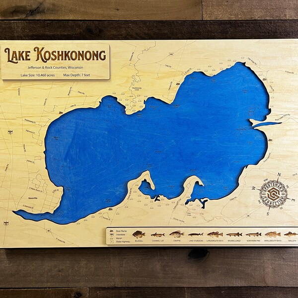 Lake Koshkonong Map Etsy