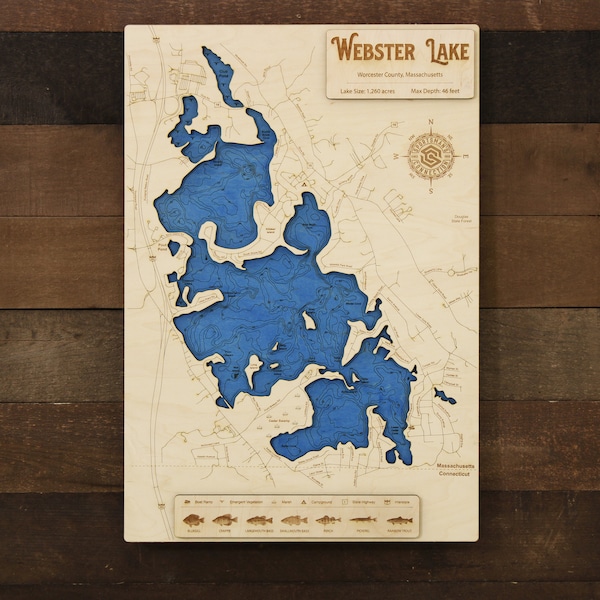 Wooden Map of Webster Lake Etsy