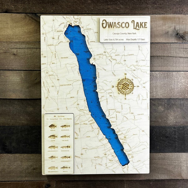 Owasco Lake Map Wall Art Etsy