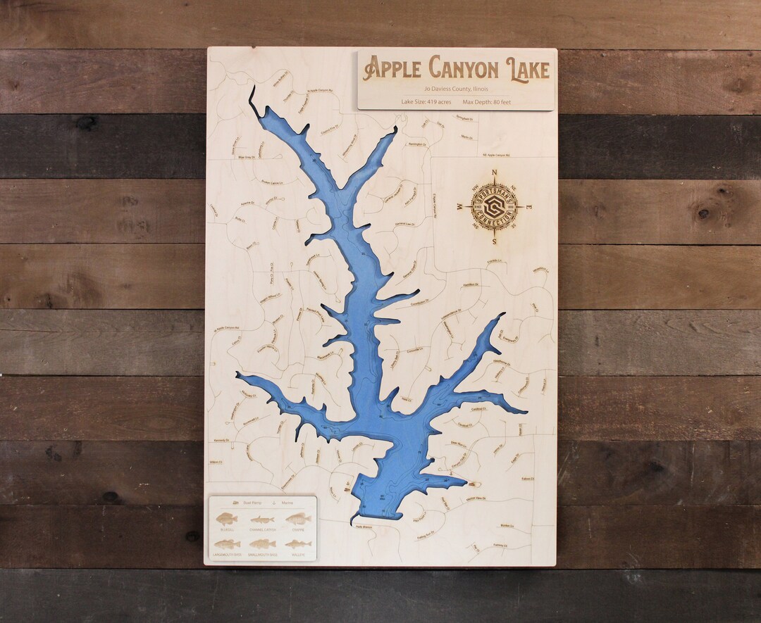 Apple Canyon Lake jo Daviess Co IL Wooden Engraved Map Etsy