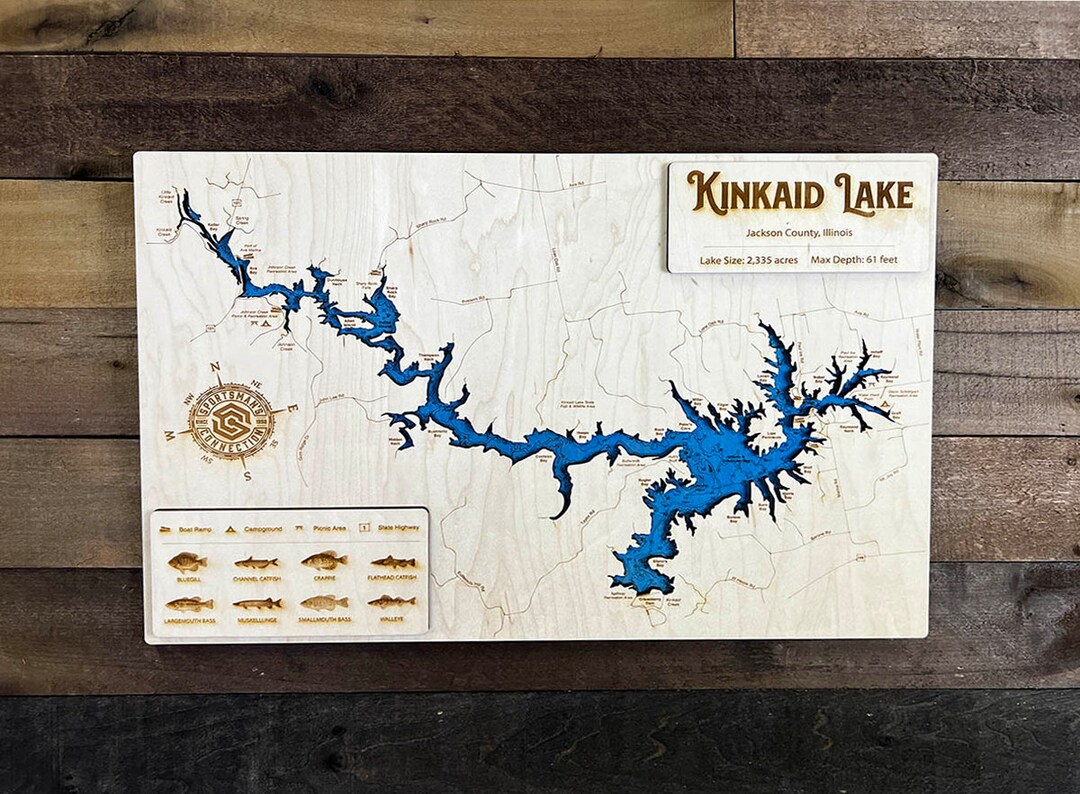 Kinkaid Lake jackson Co Illinois Wooden Engraved Map Etsy