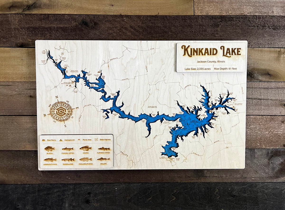 Kinkaid Lake jackson Co Illinois Wooden Engraved Map Etsy
