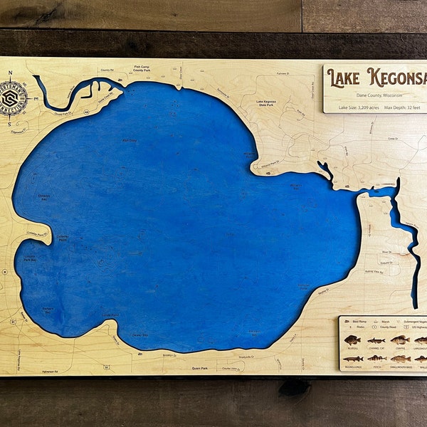 Lake Kegonsa Map Etsy