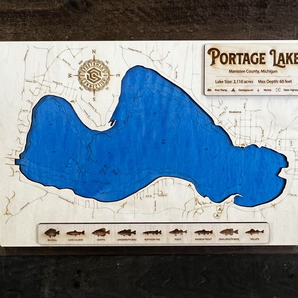 Map of Portage Lake Mi Etsy