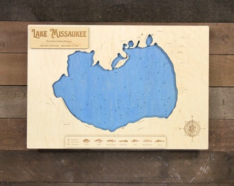 Missaukee Lake (Missaukee Co, MI) - Wooden Engraved Map, Wall Art, Home Décor, Lake Home, Nautical, Topography, Memorabilia