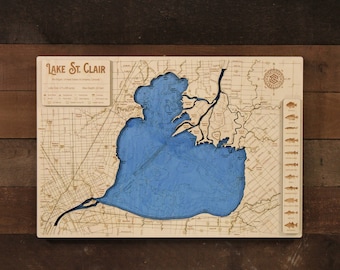 Lake St. Clair (Michigan and Ontario) - Wooden Engraved Map, Wall Art, Home Décor, Lake Home, Nautical