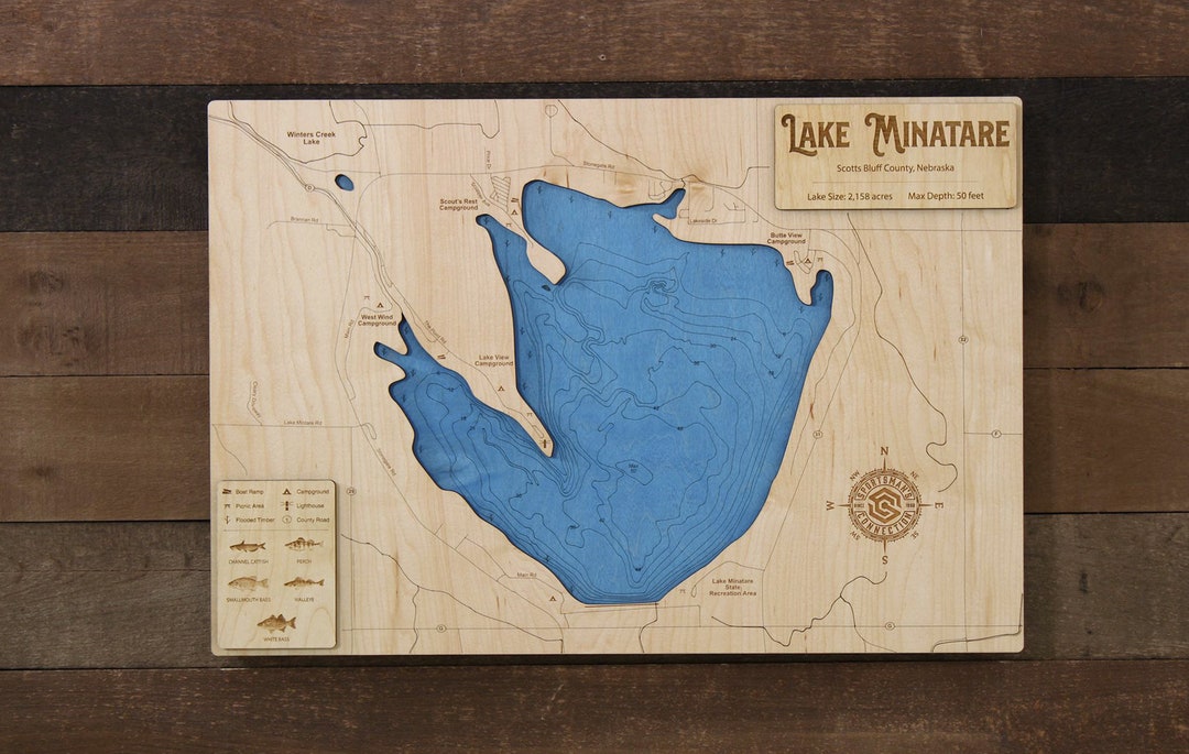 Lake Minatare scotts Bluff Co NE Wooden Engraved Map Etsy