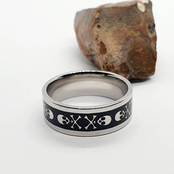 Bague mixte Rock'n'Skull en acier inoxydable , bague pour femme,bague pour homme, cadeau anniversaire, cadeau fêtes