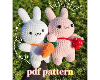 2-in-1 Crochet PATTERN Marshmallow Bunny, carrot bag, strawberry bag, cute plush, handmade toy