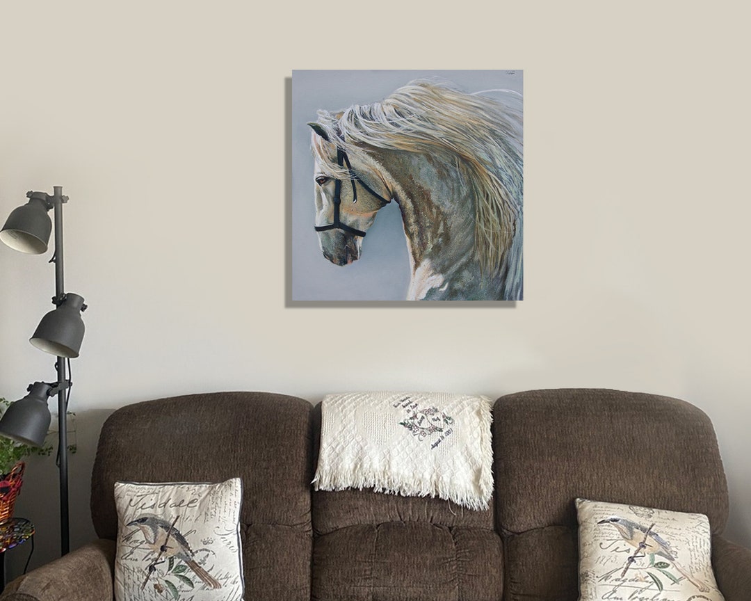 Horse Print Original Art Grey Horse Living Room Art Etsy
