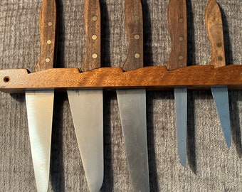 5 Wooden Handle Knives Molybdenum Vanadium Steel Blades with Hanger