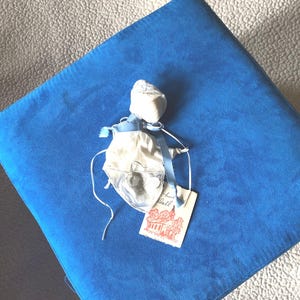Handkerchief to Church Doll Antique Hankie with Blue n White Ribbons