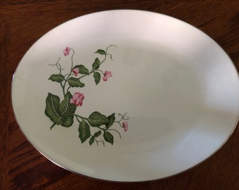 Sweetpea Oval Serving Platter Platinum Trim