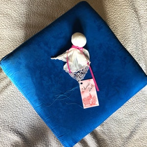 Handkerchief to Church Doll White Antique Hankie with Pink Crocheted Trim n Ribbon