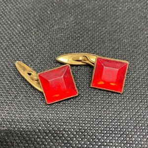 Vintage Goldtone Cuff Links with Square Red Stone