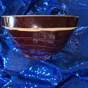 Vintage Brown Large Crock Style Clay Ceramic Bowl Stoneware
