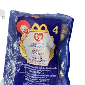 New Unopened McDonald&#39;s Happy Meal Toy TY Teenie Beanie 1999 No 4 Spunky The Cocker Spaniel