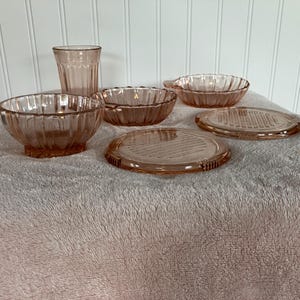 Vintage 6 Pieces Pink Depression Glass Various Patterns Makers