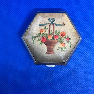 Vintage Houbigant Mirrored Silver Colored Metal Powder Compact in Art Deco Style