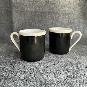 Vintage Pair of Braniff International Airlines Expresso Ceramic- Porcelain Black and White Coffee Cups Made in Brazil