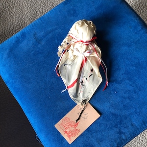 Antique Handkerchief Church Doll: Embroidered Flowers, Crocheted Kerchief