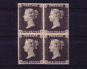 Penny nero | Gran Bretagna n. 1 in un blocco di 4 | Ristampa | Facsimile | Francobolli