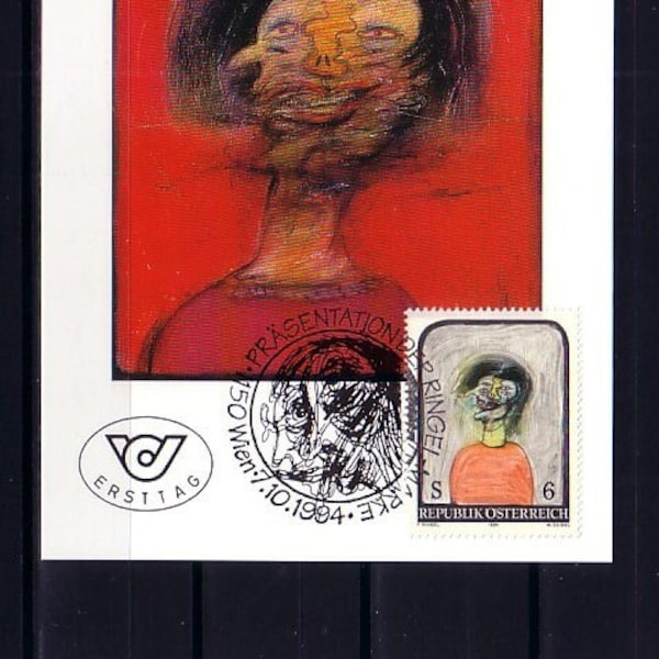 Franz Ringel | Woman's head | Austria | Stamps stamped on maximum card