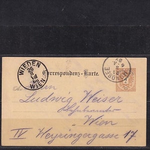 Correspondenzkarte 1889 | Österreich | Briefmarken eingedruckt gestempelt auf Postkarte