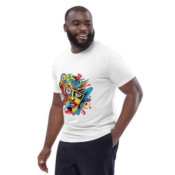 Crazy Collage Face Unisex Organic Urban Cotton T-shirt Skater Hip