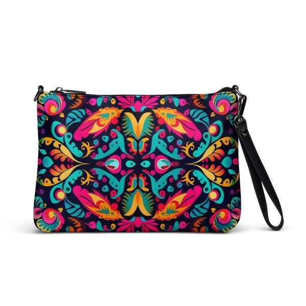 Mexican Pink Crossbody bag Mexican purse Indigenous Pattern bag colorful Pink Blue Black purse