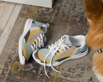 Funky Urban Women&#39;s Sneakers, Trendy Athletic Shoes in Vibrant Colors of Yellow, Grey, and Blue Women’s Athletic Sneakers, Tenis Shoes.
