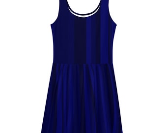 Deep Blue Short Evening Dress - Minimalist cute formal dress with vertical dark indigo lines. Elegant for any formal or informal occasion