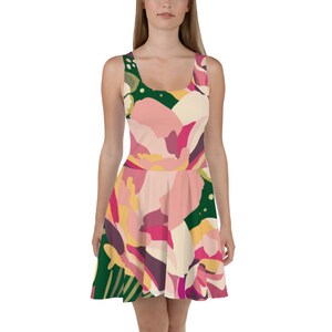 pink dress with green palm leaves Maude Vivante Ava Dress