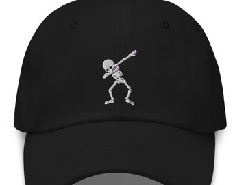 Basic Unisex Embroidered Baseball Cap Hat - Dancing Skeleton with vintage adjustable strap. Excellent for beach, city, school college