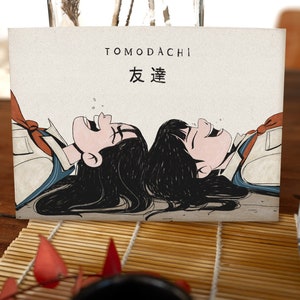 Biglietto d'auguri estetico anime per un'amica, disegno di una studentessa giapponese in stile manga, mini stampa asiatica per parete collage, cartolina dell'amicizia