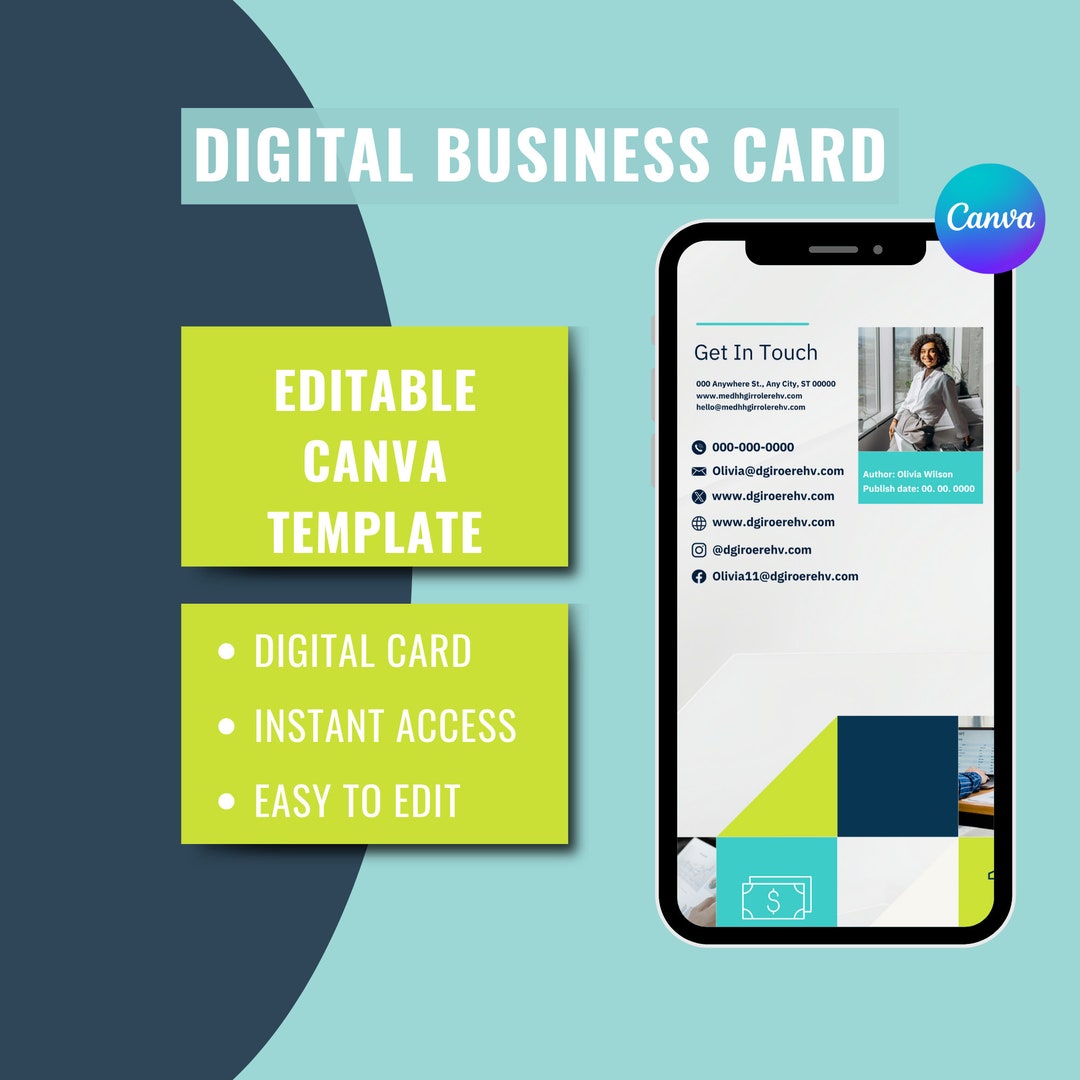 Digital Business Card Canva Template Modern Business Card Etsy