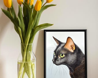 Handmade Watercolor Cat Portrait • Realistic Pet Memorial Art