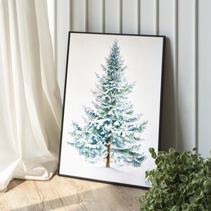 Christmas Tree Painting Original ·  Snow-Cowered Tree Watercolor Art · Christmas Gift · Realistic Christmas Tree Painting · Christmas Decor