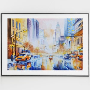 Manhattan Painting Original · New York Painting · Manhattan Watercolor Painting · Manhattan Wall Art · Autumn Manhattan · Cityscape Painting