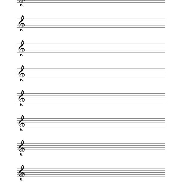 Blank Music Sheet- Treble Clef.  Digital File!