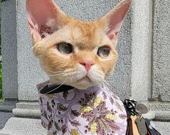 Spring Cat Bandana, Reversible, Oak Leaves and Green Man Print, Green Kitten