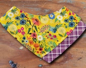 Spring Cat Bandana, Reversible Floral and Plaid, May Flowers