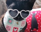 Valentine's Day Cat Bandana, Love Stamps and Conversation Heart Print, Sealed with a Purr