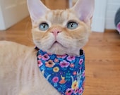 Spring Cat Bandana, Reversible Floral and Purple Mice, Flowers Are Just Ok