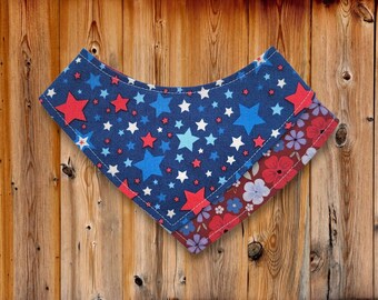 Fourth of July Cat Bandana, Stars and Flower Prints, Red, White, and Mew